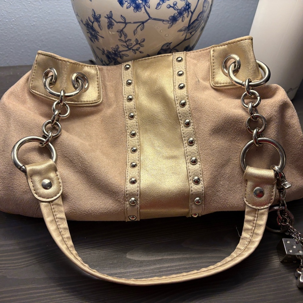 Kathy Van Zeeland Gold and Tan Shoulder Bag